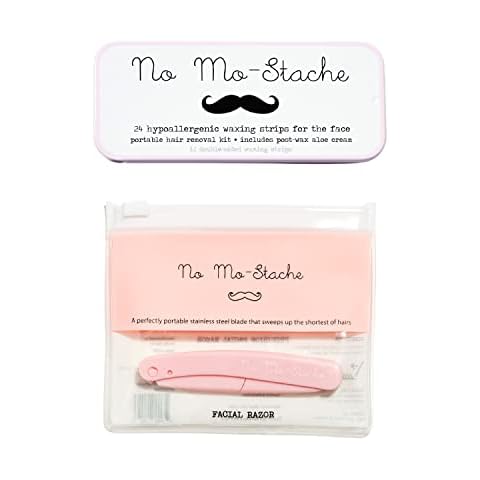 No Mo-Stache Lip and Facial Hair Removal Bundle - Shark Tank Wax Strips, Exfoliating Razor for Upper Lip, Eyebrow Shaping Cover