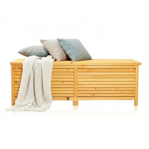 Melko Auflagenbox Kissenbox Gartenbox mit klappbarem Deckel, regenfest, aus Holz, 46 x 140 x 52 cm, Gartentruhe Holztruhe