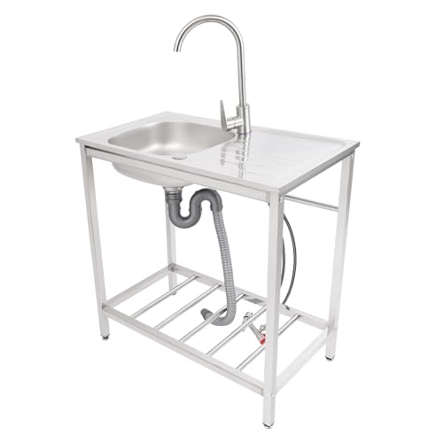 Fregadero de exterior independiente para lavavajillas, armario con fregadero y grifo, fregadero de cocina de acero inoxidable con un lavabo