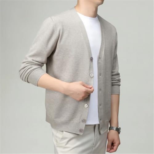 TdvcpmkkMen's V-Neck Single Breasted Cardigan Business Casual Sweater Elastic Warm Knitted Sweater4