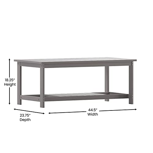 Bizchair All-Weather Poly Resin Wood Two Tiered Commercial Grade Adirondack Slatted Coffee Conversation Table In Gray #TOP5