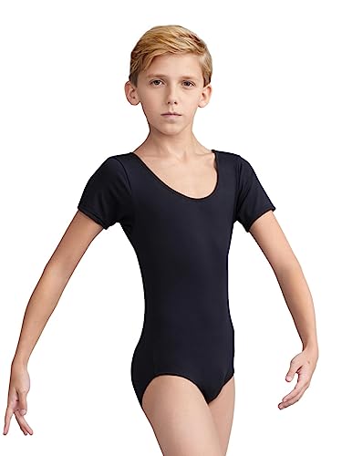 Capezio Boys' Big Tactel Short Sleeve Leotard, Black, Medium
