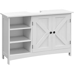 Mueble Fregadero 90 Leroy Merlin kleankin Mueble para Debajo del Lavabo de Madera Mueble Bajo Lavabo de Pie con 2 Puertas y Estantes Ajustables Antivuelco Estilo Moderno Carga 31 kg 90x30x60 cm Blanco
