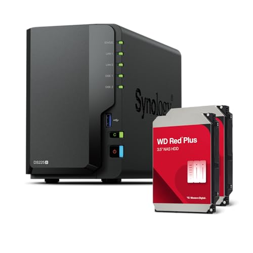 Synology DS225+ Bundle 8TB Western Digital (WD Red Plus 2X 4TB) 2-Bay Plus Serie - Intel Celeron J4125 Quad-Core, 2 GB Non-ECC DDR4 SODIMM 1 x 2,5 GbE und 1 x 1 GbE RJ-45 LAN-Port