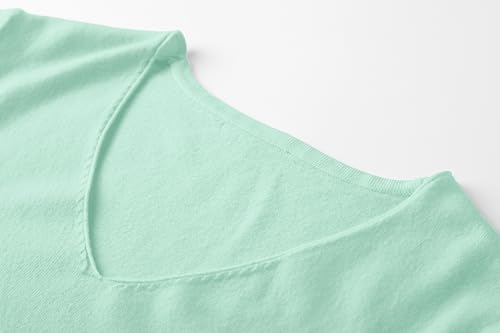 Image of SANGTREE Women's Short Sleeve Sweaters V Neck Casual Knit Pullover Tops | Perfect as a lightweight sweater for spring /summer or as a layering piece. Ideal for office, daily, holiday, home etc