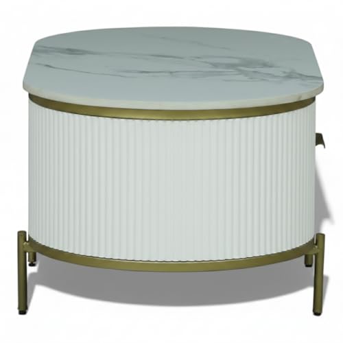 Image of Monaco Coffee Table | Premium Sintered Stone Center Table for Living Room | Premium Acrylic White Finish | 110 x 60 x 45 cm
