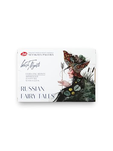 White Nights Professional Watercolor Set Russian Fairy Tails Collection 12 Full Pans Artist Grade Vibrant & Lightfast Colors in Durable Box by Nevskaya Palitra