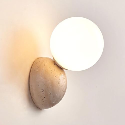Jadssox Lámpara de pared de globo, aplique de pared nórdico, aplique de pared de piedra natural con pantalla de bola de cristal blanco, aplique de pared G9, apliques cableados para dormitorio y sala d