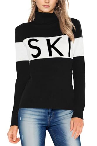 Ybenlow Women Sweaters Color Block Turtleneck Tops Comfy Winter B...