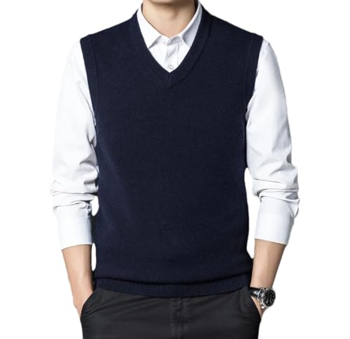 Men’S Casual V-Neck Knit Vest with Pockets Thick Sleeveless Formal Pullover