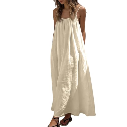 Image of HTHLVMD Backless Cami Dress Summer Dresses for Women 2026 Spaghetti Strap Dresses Womens Solid Color Backless Cami Dress