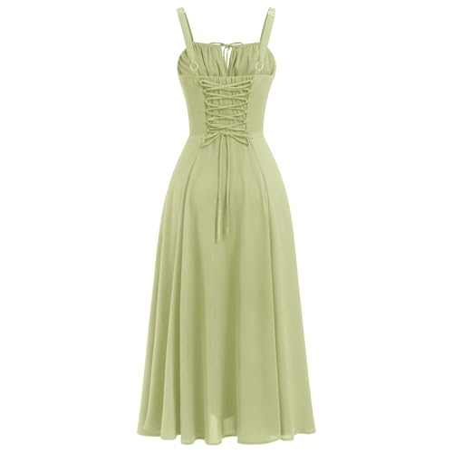 Image of IBTOM CASTLE Women Corset Dress Sleeveless Spaghetti Straps Casual Dresses Boho Slit Lace Up Flowy Midi Bustier Sundress