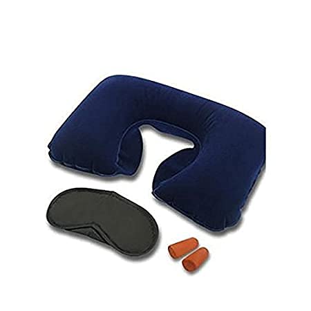 RATEHALF® 3 in 1 Combo for Sleeping Travel Kit of Foam Pillow Inflatable Flight Solution of Neck Pain Rest Eye Mask and Ear Bud-image-18