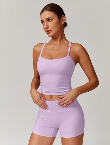 Image of ABOCIW 2 Pieces Workout Sets for Women, Cross Back Tank Top Matching High Waist Biker Shorts, Gym Yoga Pilates Outfits