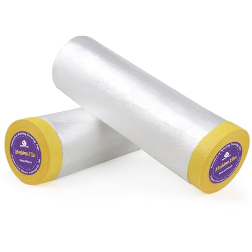 Image of BOMEI PACK Pre-Taped Masking Film, 71inch x 66Feet Tape and Drape for Automotive Painting Covering, Two Rolls, Total 132Feet