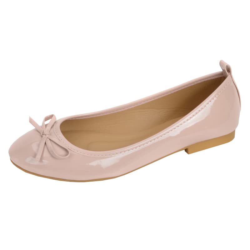 HuangTaiJi Qing Women's Round Toe Bowtie Flat Shoes Cute PU Leather Soft Walking Driving Slip on Shoes