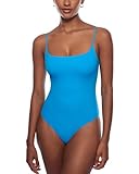 INLYRIC Women's Inbarely Sexy Square Neck Bodysuit Camisole Backless Sleeveless Spaghetti Strap Tank Tops Bodysuits Madagascar Blue Medium