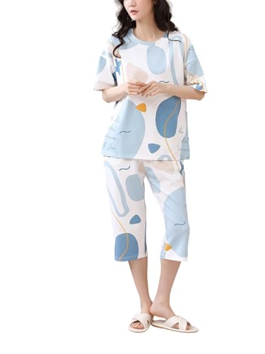 Image of Lunza Women's Cotton Pajama Set with Top & Pants|| Korean Night Suit|| Lightweight Printed Set || Soft & Comfy Sleepwear for Girls & Women