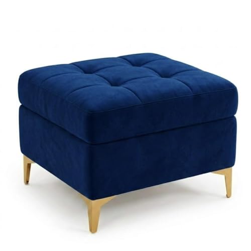 Image of FURNY Homeliving 4 Seater L Shape Sofa Set with Movable Ottoman & Golden Legs | Flexible Left or Right Layout | Plush Velvet Fabric (Dark Blue) | Perfect for Living Room, Guest Room & Office