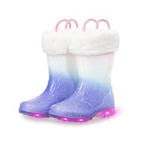 Kids Wellies with Warm Fuzzy Lining, Light Up Glitter Winter Boots, Handle it Easy on Wellington Boots Size 12