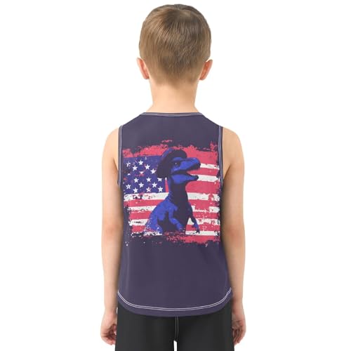 Boys Tank Top Shirts Retro Dinosaur American Flag Sleeveless T-Shirts Crew Neck for Kids Clothing Children3