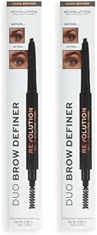 Makeup Revolution Duo Brow Definer Pencil, Add Definition, Includes Brush, Dark Brown (Pack of 2)
