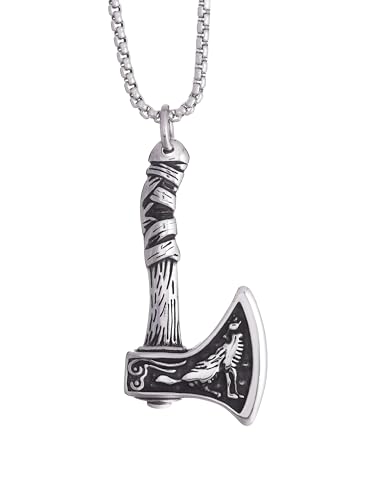 Collier viking pour homme avec pendentif Mjolnir et chaîne tête de loup en acier inoxydable