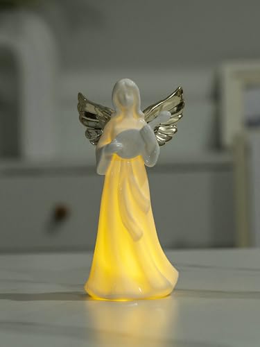 ADAVAS.Y&G Porcelain Angel Figurine with Mandolin and LED Light, Gold