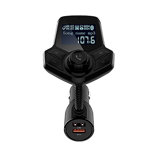 Bluetooth Car FM Transmitter, Wireless Audio Adapter Receiver with QC3.0 and Smart 2.4A Dual USB Ports Supports AUX Input/Output, TF Card Mp3 Player