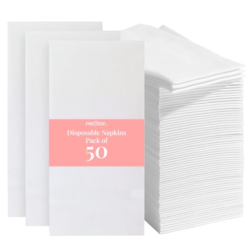 Image of Prestee 50-Pack Paper Towels - 7.8 x 4.25 Inch Soft Linen Feel Paper Napkins - Durable and Absorbent Hand Towels for Bathroom - Disposable Table Napkins for Weddings, Dinners, Christmas, Thanksgiving