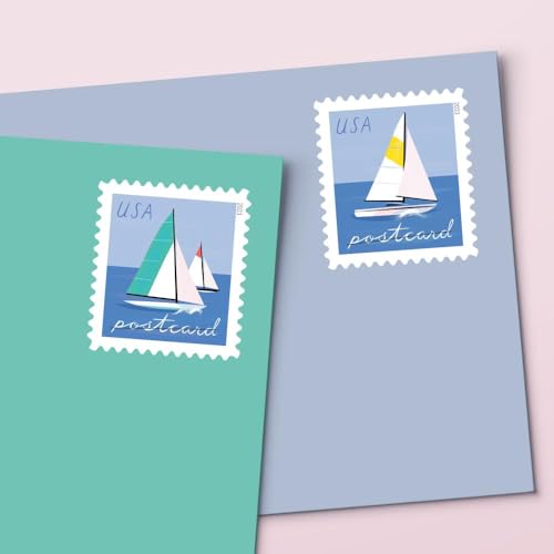 Sailboats Postcard Rate USPS Postage Stamp 1 Sheet of 20 US Postal Forever First Class Outdoor Ocean Lake Summer Sea Boat Water Party Wedding Celebration Anniversary (20 Stamps)