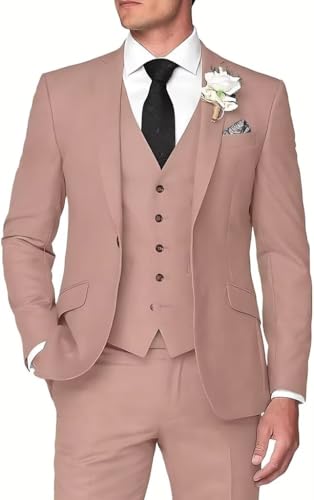 3 Pieces Summer Linen Suit for Men Beach Wedding Slim Fit Blazer Vest Pants Grooms Suits