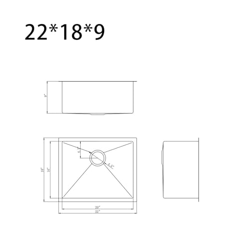 22 Inch Undermount Kitchen Sink, 22" l x 18" w x 9" d Stainless Steel Single Bowl Kitchen Sink, Bar or Prep Kitchen Sink, with Basket Strainer, Drying Rack by ExploreHorizon - Image 5