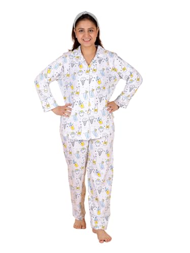 Image of The Mom Store Pajama Set for Women | Soft Cotton Breathable Nightwear for Comfortable Sleep | Stylish Elegant Sleep Suit & Lounge Wear for Womens | Everyday Nightsuit | Shirt Pyjama Set for Women