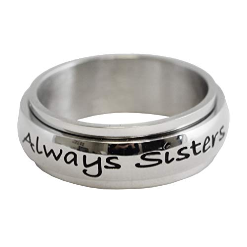 Rush Industries Always Sisters - Spinner Ring - Great for Big Sis or Lil Sis! Stainless Steel Sister Ring Best Friend Jewelry Sorority Sister