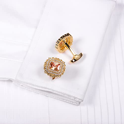 Image of HAWSON Cufflinks for Men, Gold Diamond Crystal Cufflinks for Groom Husband Personalized Gifts, Mens Formal Wedding Business Cufflinks, Luxurious Gorgeous Cuff Links French Shirt Accessories