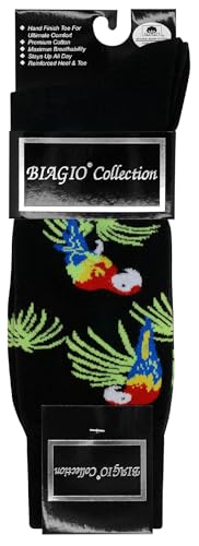 1 Pair of Biagio Men's TROPICAL BIRD Forest Macaw Parrot Mens COTTON Dress SOCKS