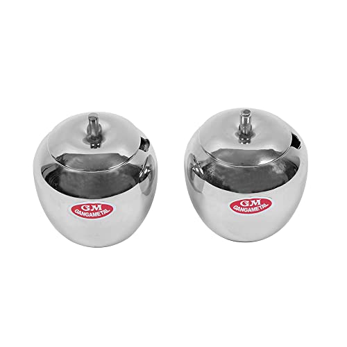 Image of Ghee Container With Spoon Oil Dispenser | Ghee Pot Steel, Ghie Dispenser | Salt Container With Spoon | Steel Oil Pot 300ml Silver Pack of 2 (Pack Of 2, Matka Shap)