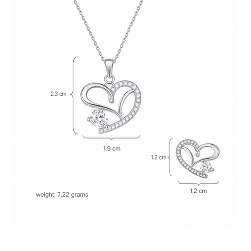Image of Nilu's Collection American Diamond Rose Gold & Silver Plated Love Shaped Pendant Necklace Set with Chain & Stud Earring for Girls and Women