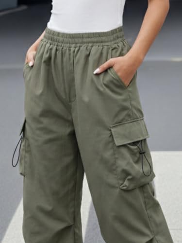 Image of GRECIILOOKS Women's Cargo Pants|Trousers |High Waist Cotton Trouser |Flared Parachute Pants with Side Pockets | Cargo Pant|Elegant for College & Events