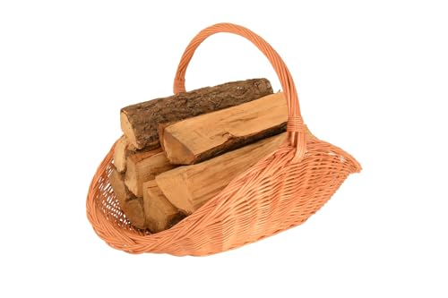 Aqbau® Panier à bûches en osier de saule 70 x 44 cm – Corbeaux en bois et décoratifs faits main avec poignée – Panier à bois de cheminée naturel,...