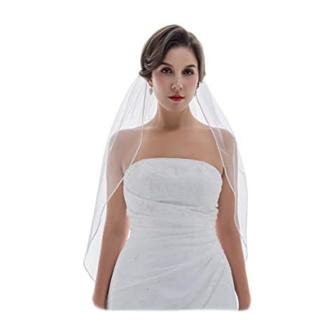 SAMKY 1T 1 Tier 1/8" Ribbon Edge Wedding veil - White Elbow Length 30" V097 Cover