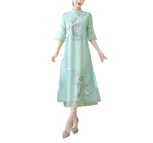 Robe Qipao chinoise vintage KEHAIOO Hanfu vert grande taille 3XL