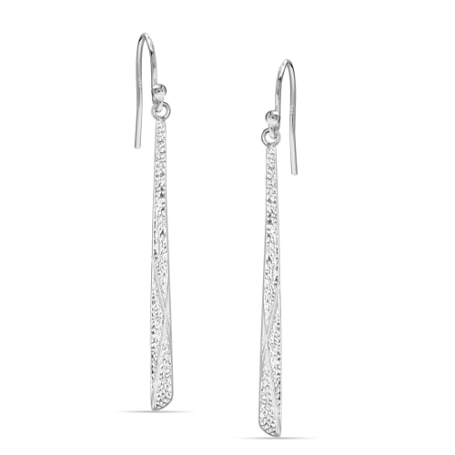 Image of LeCalla 925 Sterling Silver Dangle Earrings for Women, Verticle Bar Drop Earring Minimal Long Hammered Earrings Handmade Textured Stick Dangle Drop Earrings - 55mm
