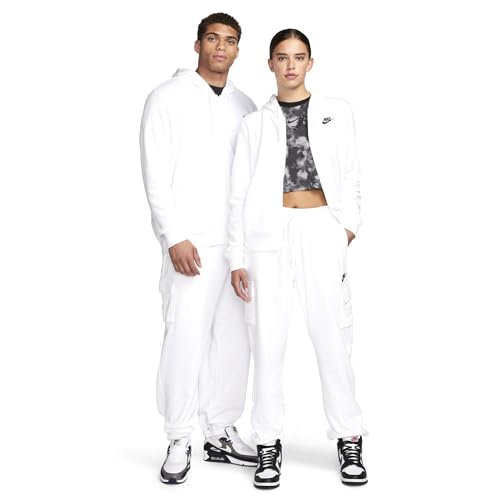 Nike Sportswear Club Fleece Women's Full-Zip Hoodie (US, Alpha, Medium, Regular, Regular, White/Black)