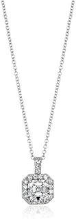 Amazon Collection Platinum-Plated Sterling Silver Asscher-Cut Infinite Elements Cubic Zirconia Halo Pendant (1.5 cttw), 16" + 2" Extender
