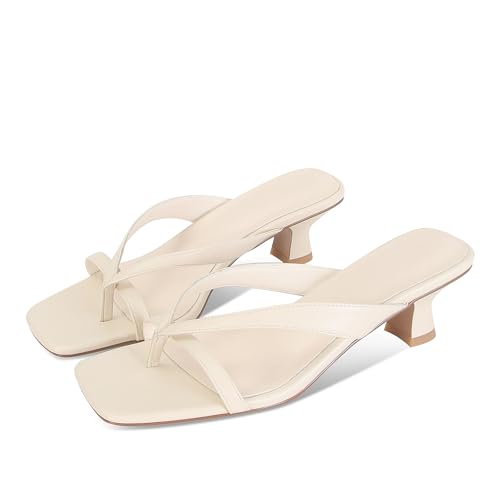 MICIFA Kitten Heel Sandals for Women Low Heels Flip Flop Fashion Strappy Mule Heels Rounded Open Toe Casual Slides Heeled Thong Sandals Women