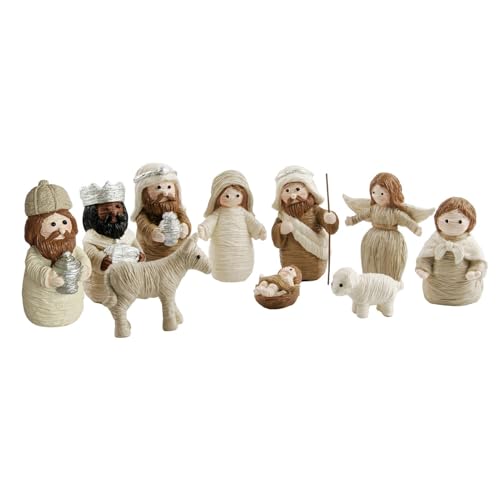 10Pcs Nativity Set For Children, Christmas Story Toddle Nativity Figures Set Christmas Resin Nativity Scene Set Holy Family Statue Religious Kids Nativity Set