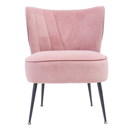Homely - Butaca descalzadora NEREA | Diseño Moderno | Salón, Dormitorio, Salita, Despacho | Patas de Metal Color Negro | 57x58x72,5 cm | Tela Terciopelo Color Rosa