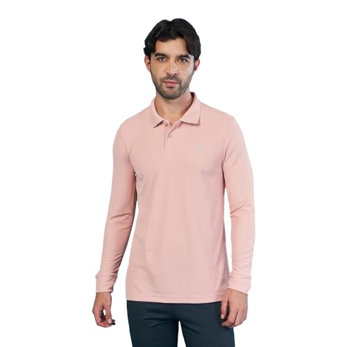Image of TECHNOSPORT Mens Slim Fit Polyester Active Wear Collar Polo T-Shirt with Long Sleeves for Workout, Sports